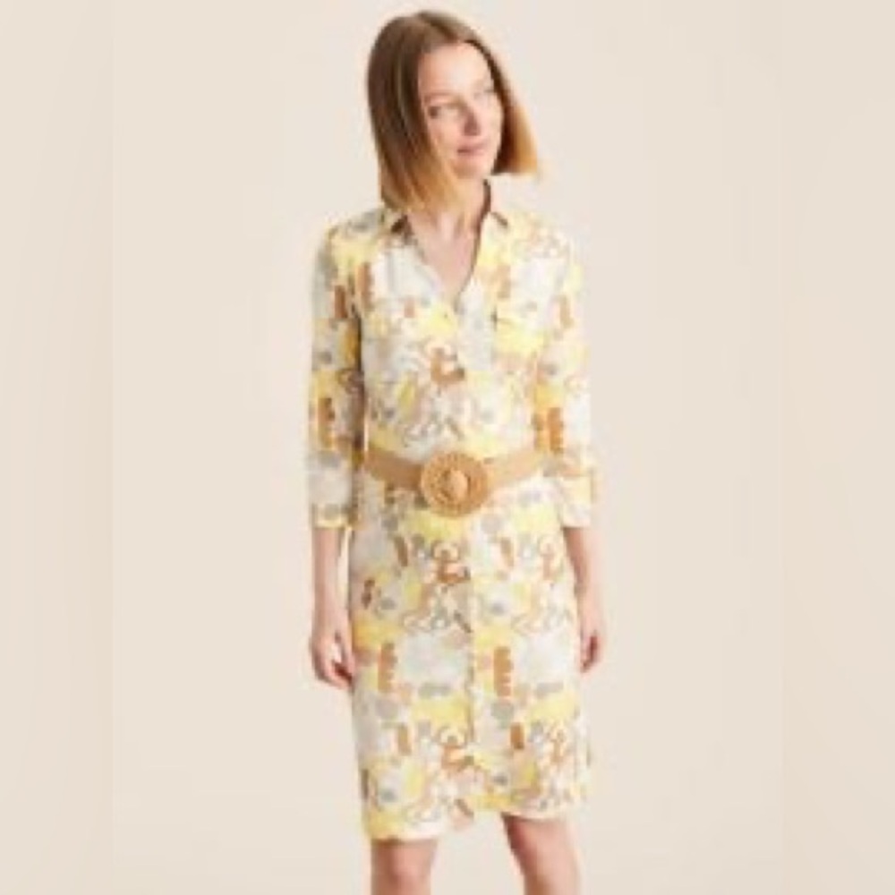 J. McLaughlin Brynn Button Up Dress Yellow Pattern Size Small
